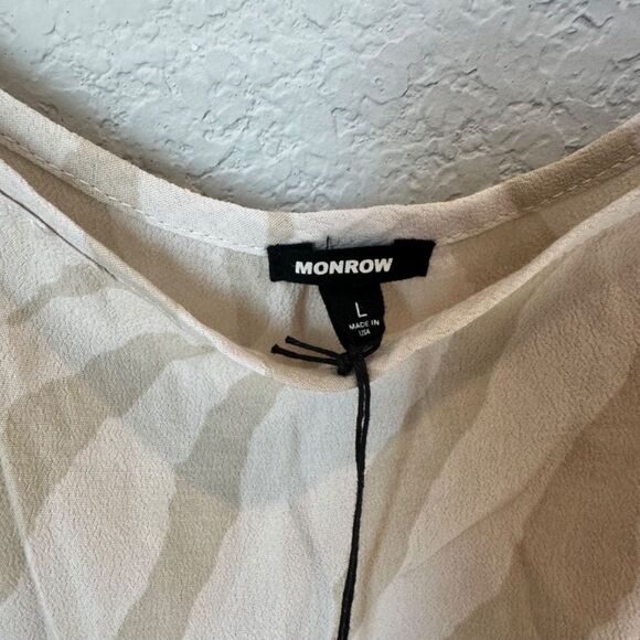 NWT Monrow Cream Tan Zebra Print Spaghetti Strap Cami Slip Mini Dress - Size L - Picture 3 of 6